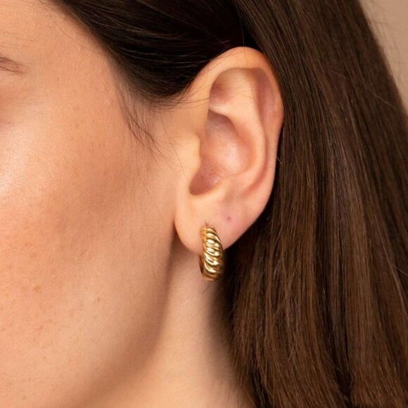 Gold Plated Stainless Steel Croissant Earrings - Picture 2 of 6